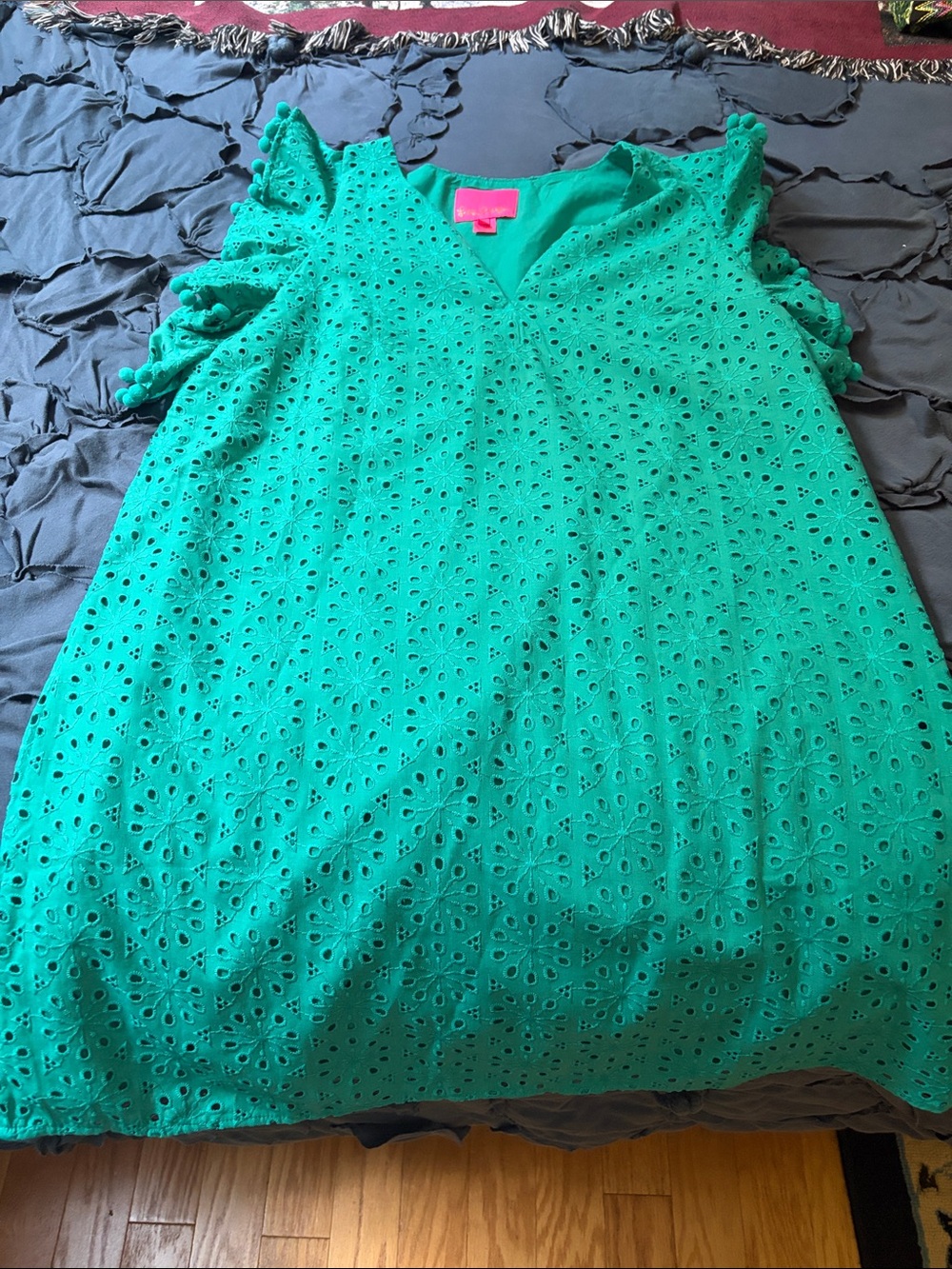 Lilly Pulitzer Teal Eyelet Dress with Ruffle Sleeves